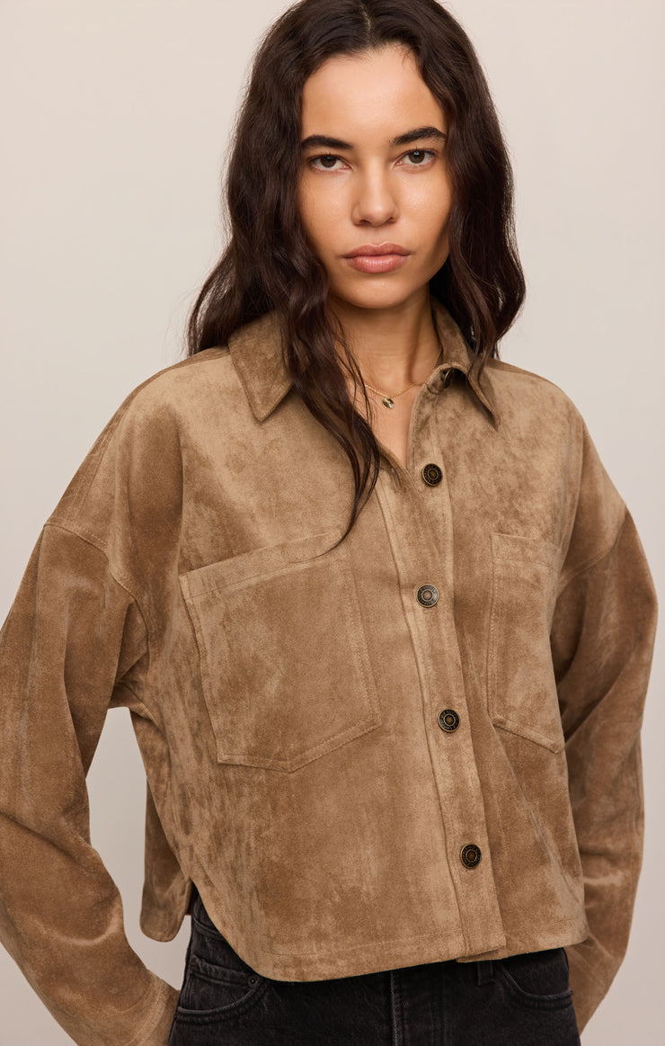 Z Supply All Day Cropped Suede Jacket-Light Sand
