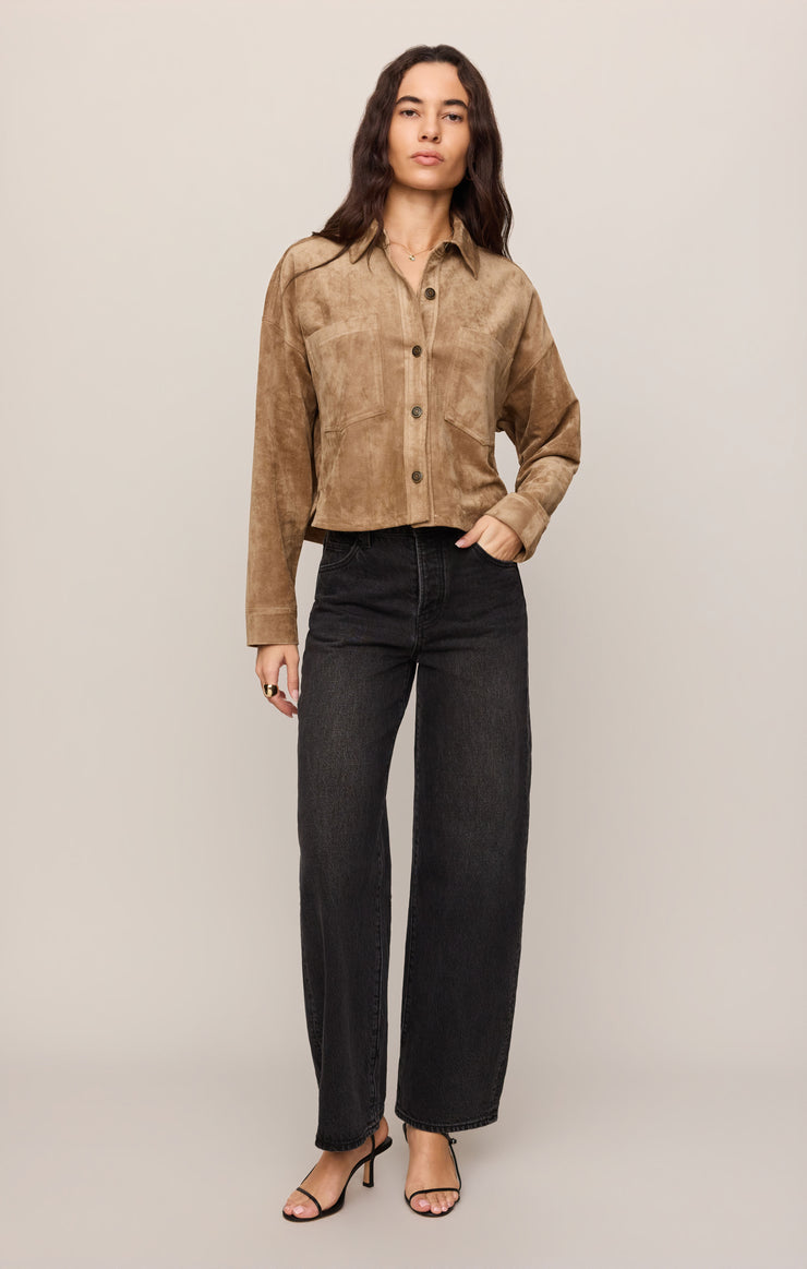 Z Supply All Day Cropped Suede Jacket-Light Sand