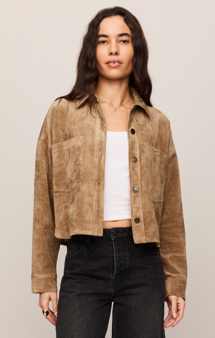 Z Supply All Day Cropped Suede Jacket-Light Sand
