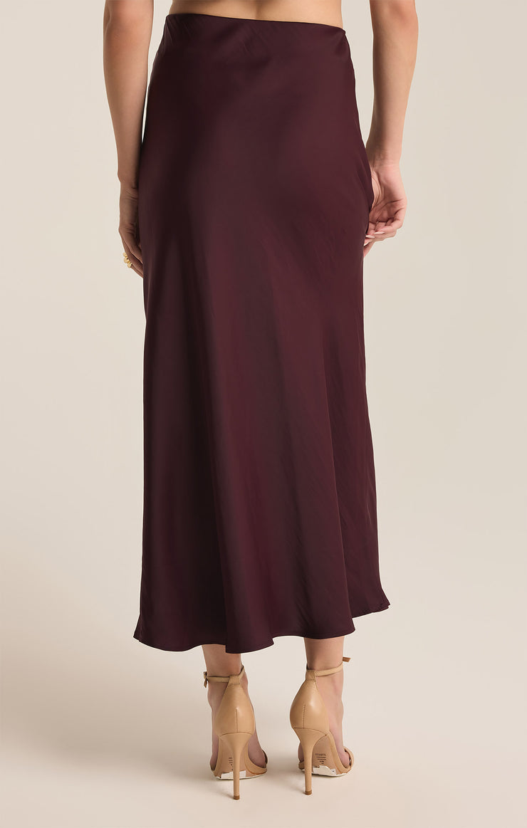 Z Supply Europa Poly Sheen Midi Skirt-Berry Wine