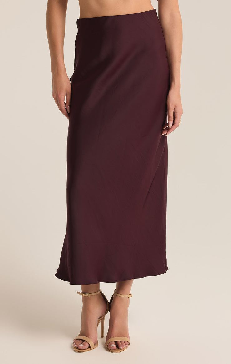 Z Supply Europa Poly Sheen Midi Skirt-Berry Wine