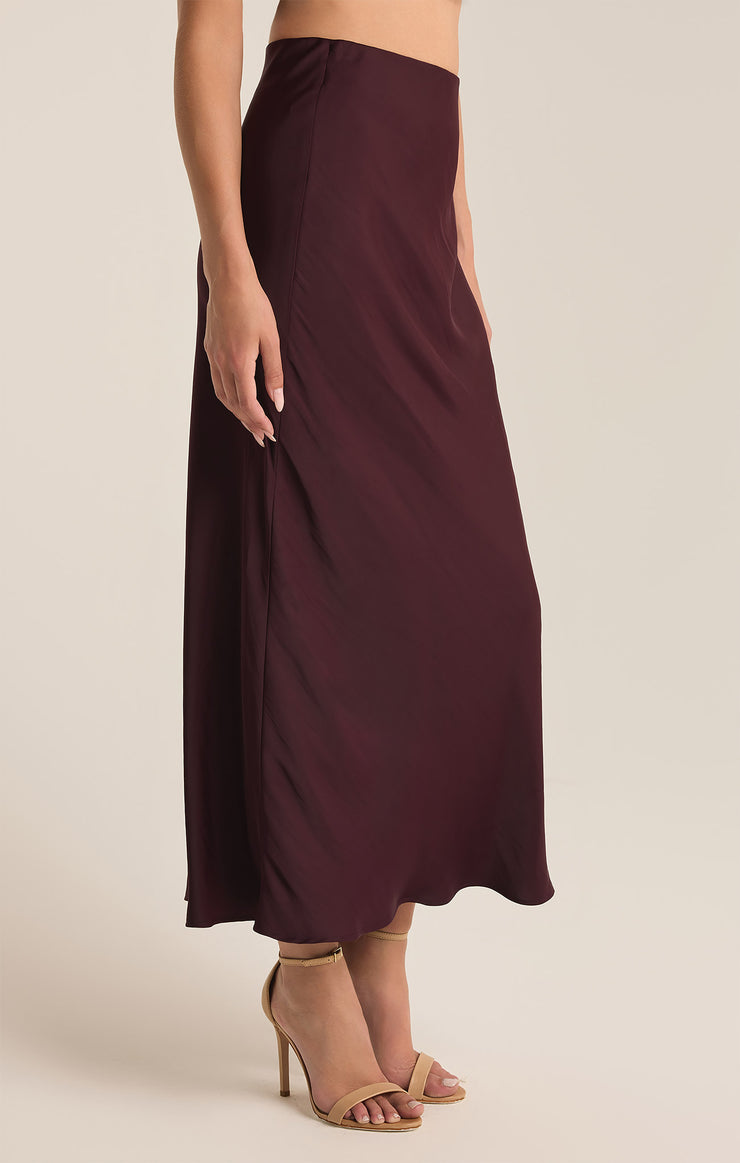 Z Supply Europa Poly Sheen Midi Skirt-Berry Wine