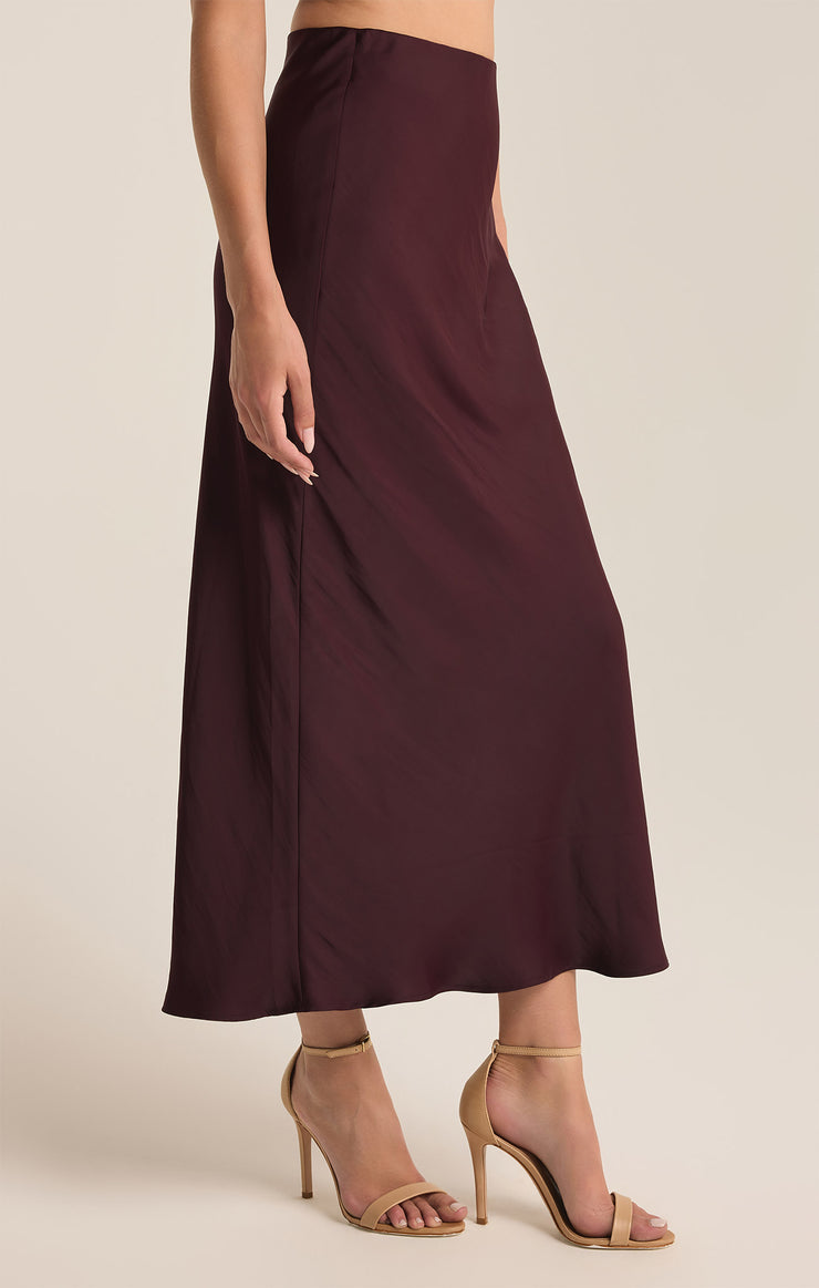 Z Supply Europa Poly Sheen Midi Skirt-Berry Wine