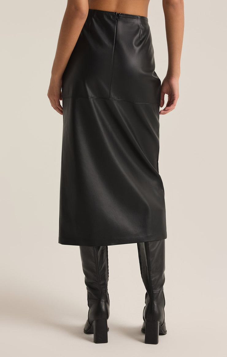 Z Supply Metropolitan Faux Leather Midi Skirt-Black