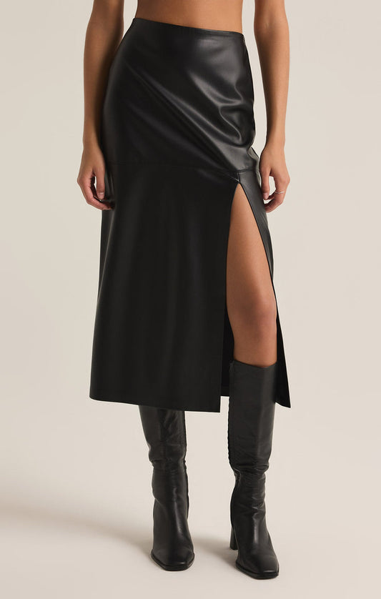 Z Supply Metropolitan Faux Leather Midi Skirt-Black