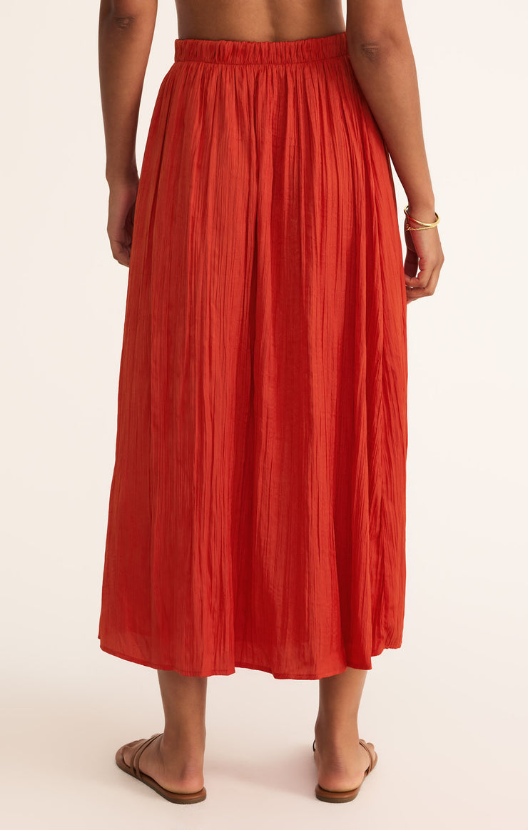 Z Supply Nicoline Crinkle Midi Skirt - Cabana Red