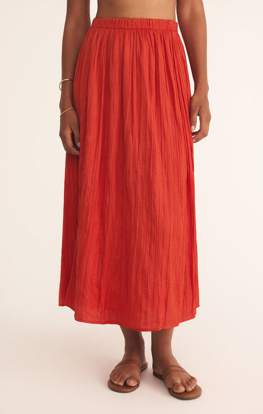 Z Supply Nicoline Crinkle Midi Skirt - Cabana Red