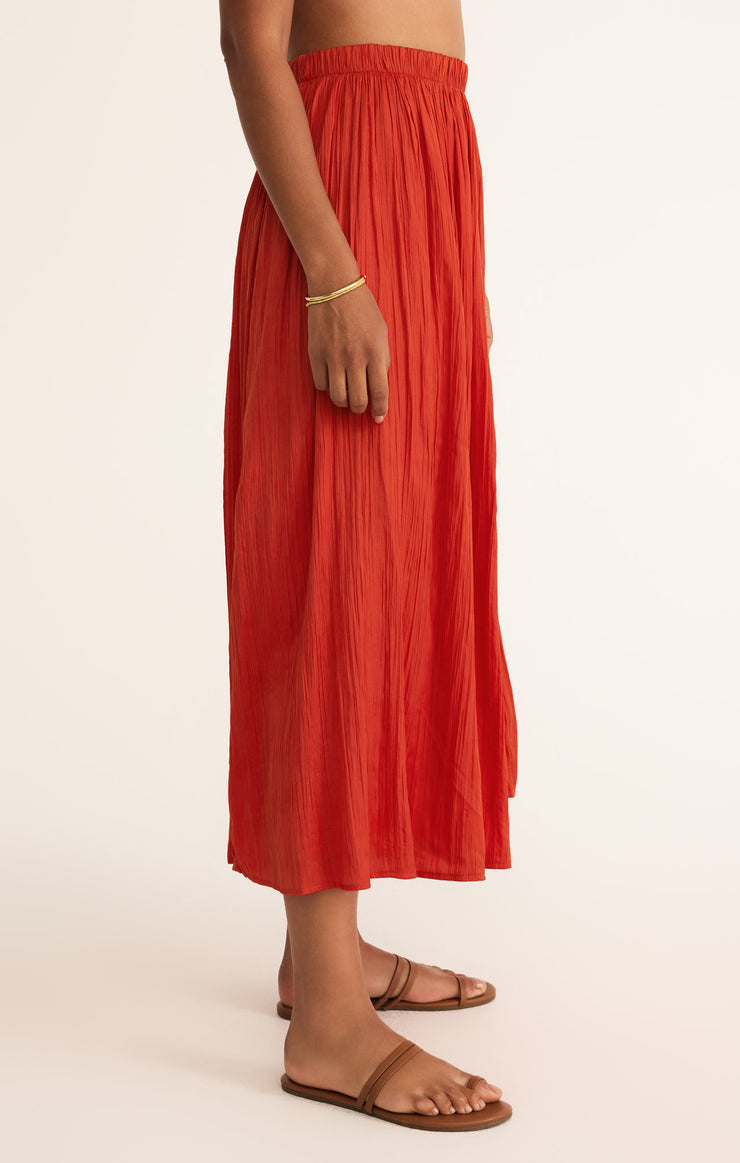 Z Supply Nicoline Crinkle Midi Skirt - Cabana Red