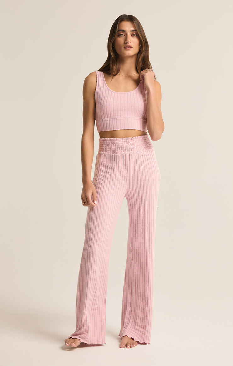 Z Supply Dawn Smocked Rib Pant-Sunset Mauve