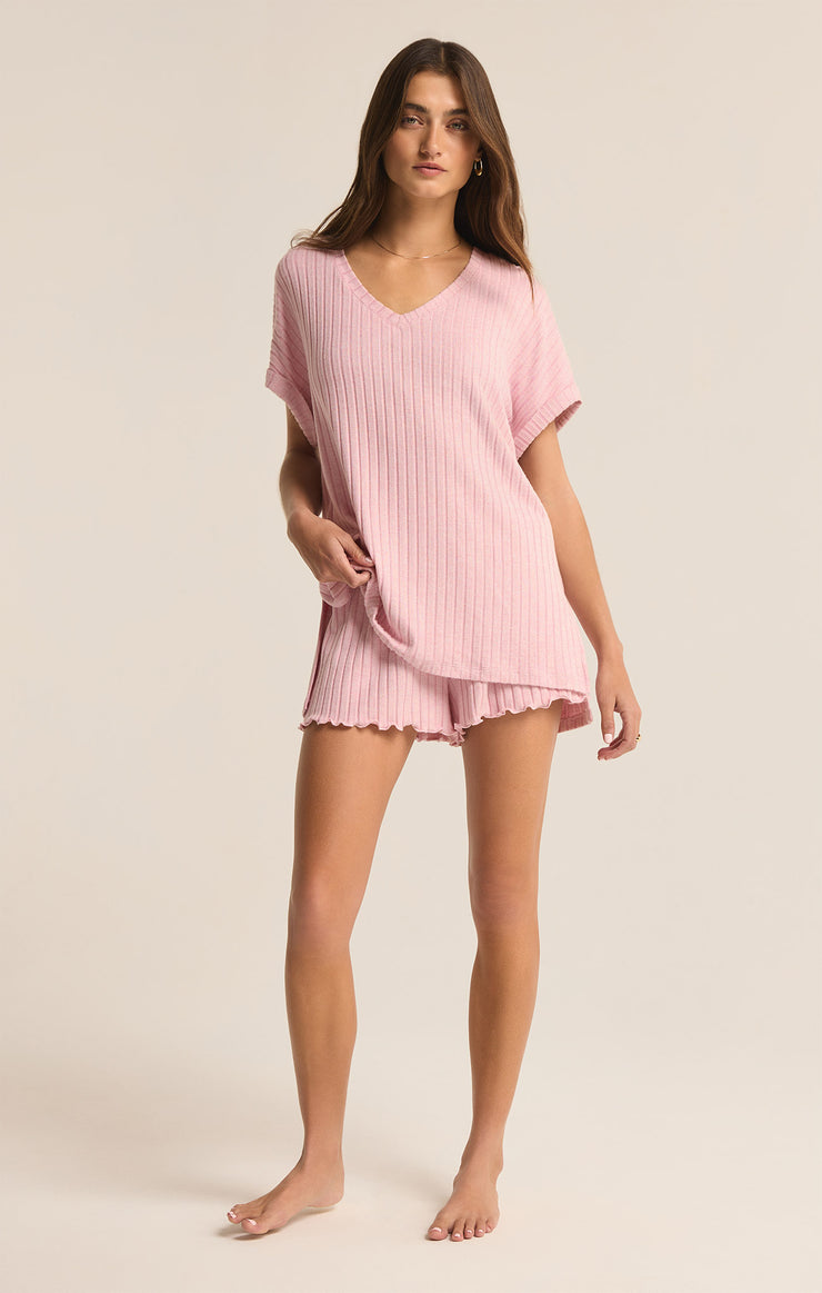 Z Supply Dawn Smocked Rib Short-Sunset Mauve