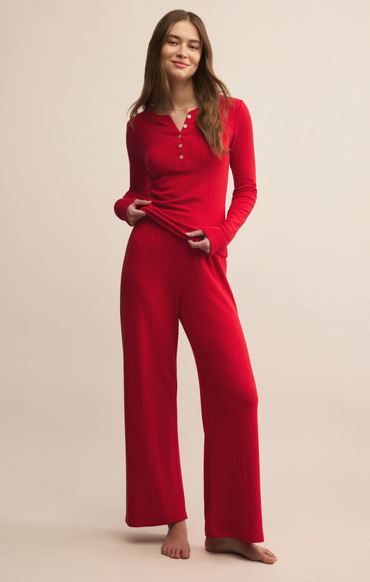Z Supply Holly Pointelle Long Sleeve Top - Festive Red