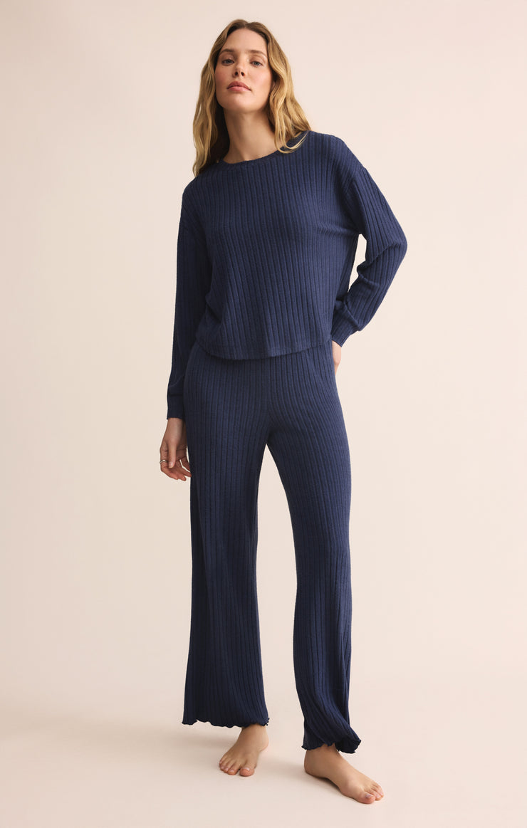 Z Supply Elfie Silky Rib Long Sleeve Top - Sapphire Blue