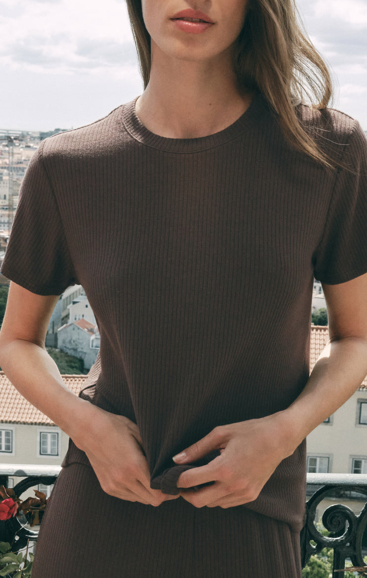 Z Supply Just Right Rib Tee-Cocoa Bean