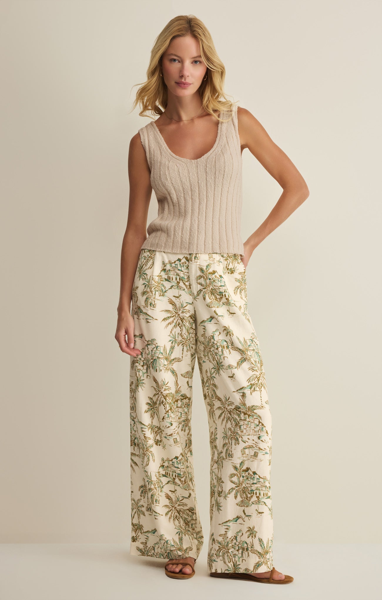 Z Supply Overlook Tiki Tide Linen Pant-Island Coconut