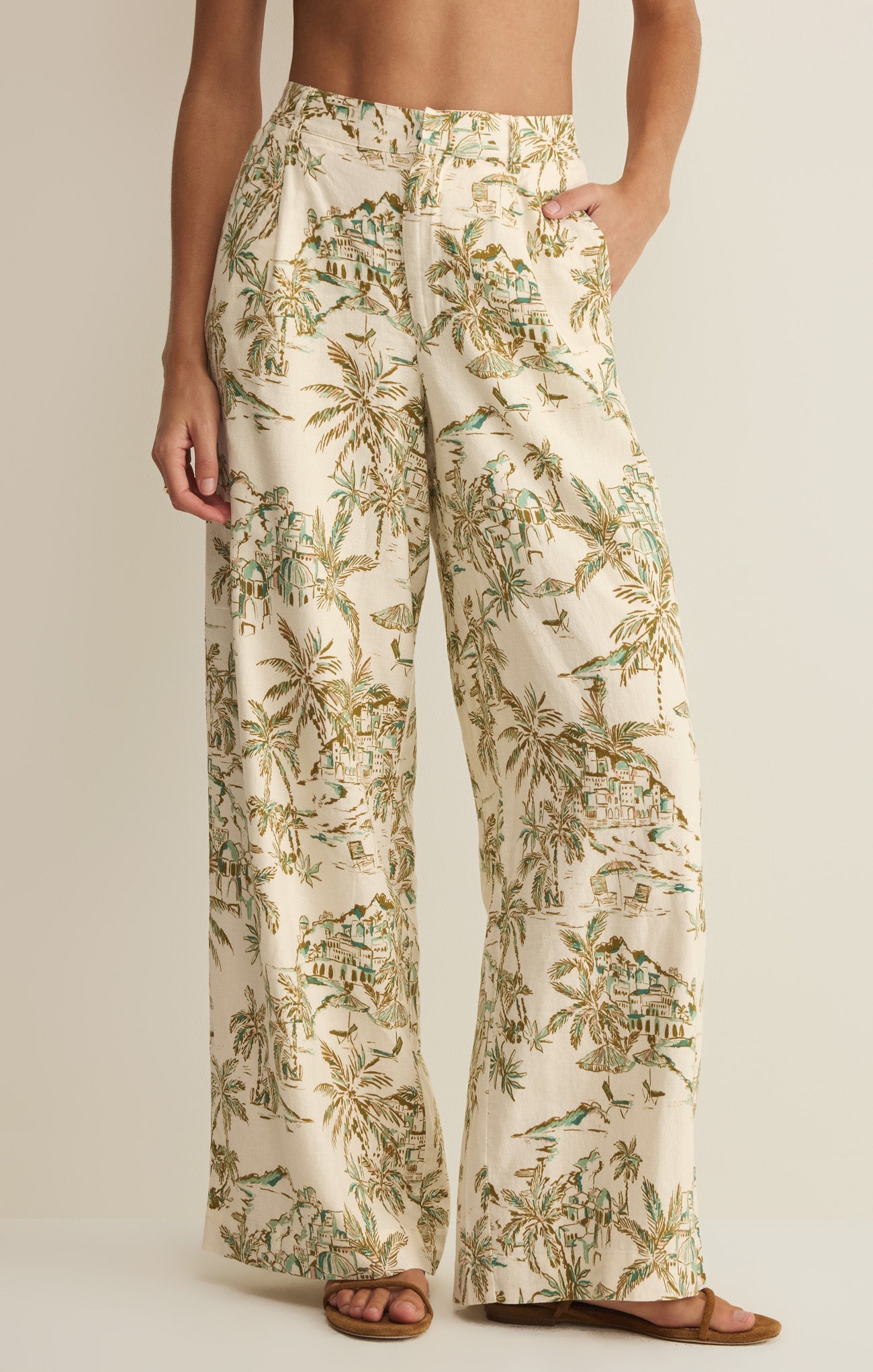 Z Supply Overlook Tiki Tide Linen Pant-Island Coconut