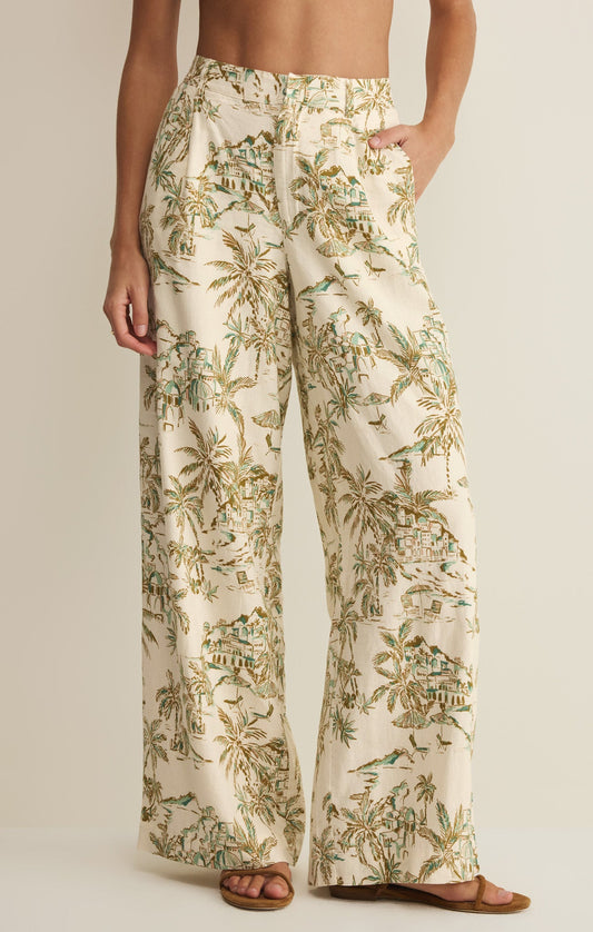 Z Supply Overlook Tiki Tide Linen Pant-Island Coconut