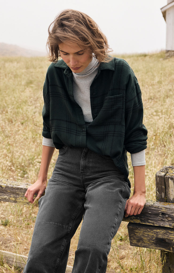 Z Supply River Plaid Button Up-Cyprus Green