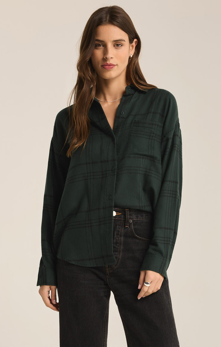 Z Supply River Plaid Button Up-Cyprus Green