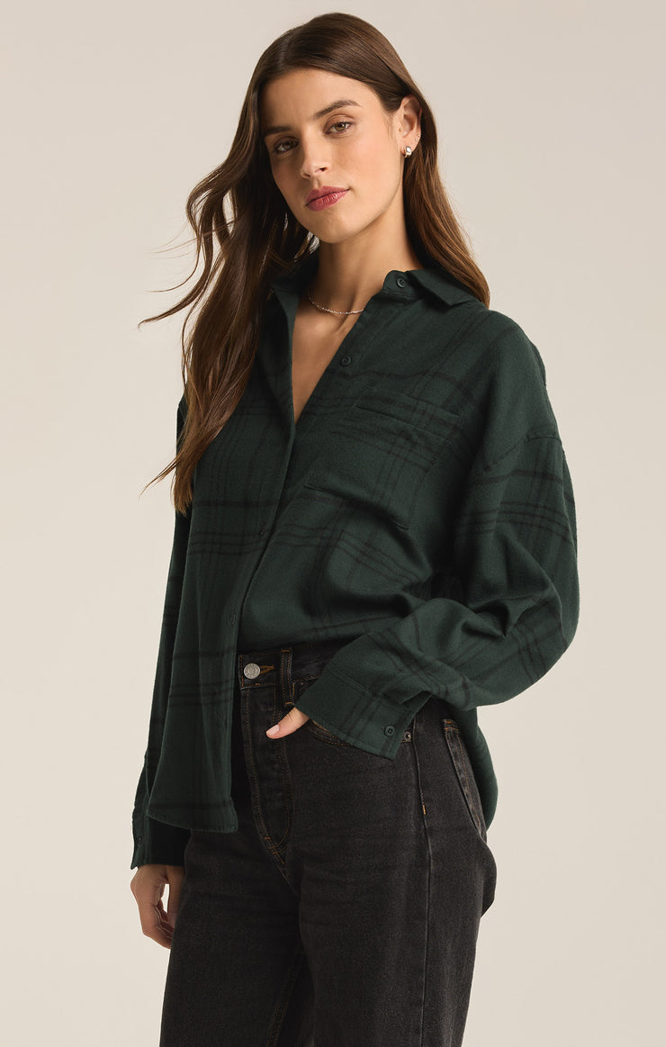 Z Supply River Plaid Button Up-Cyprus Green