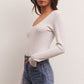 Z Supply Sirena Rib L/S Tee- Light Heather Grey