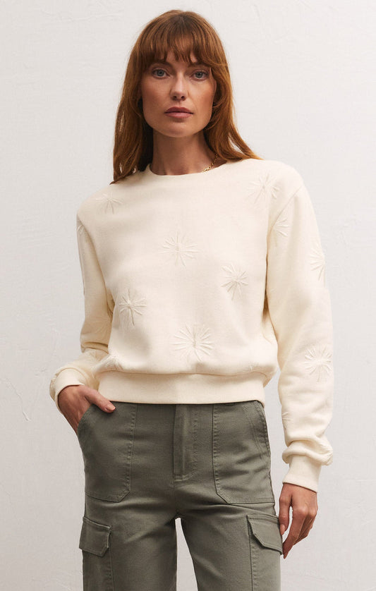 Z Supply Lottie Embroidered Sweatshirt-Sandstone