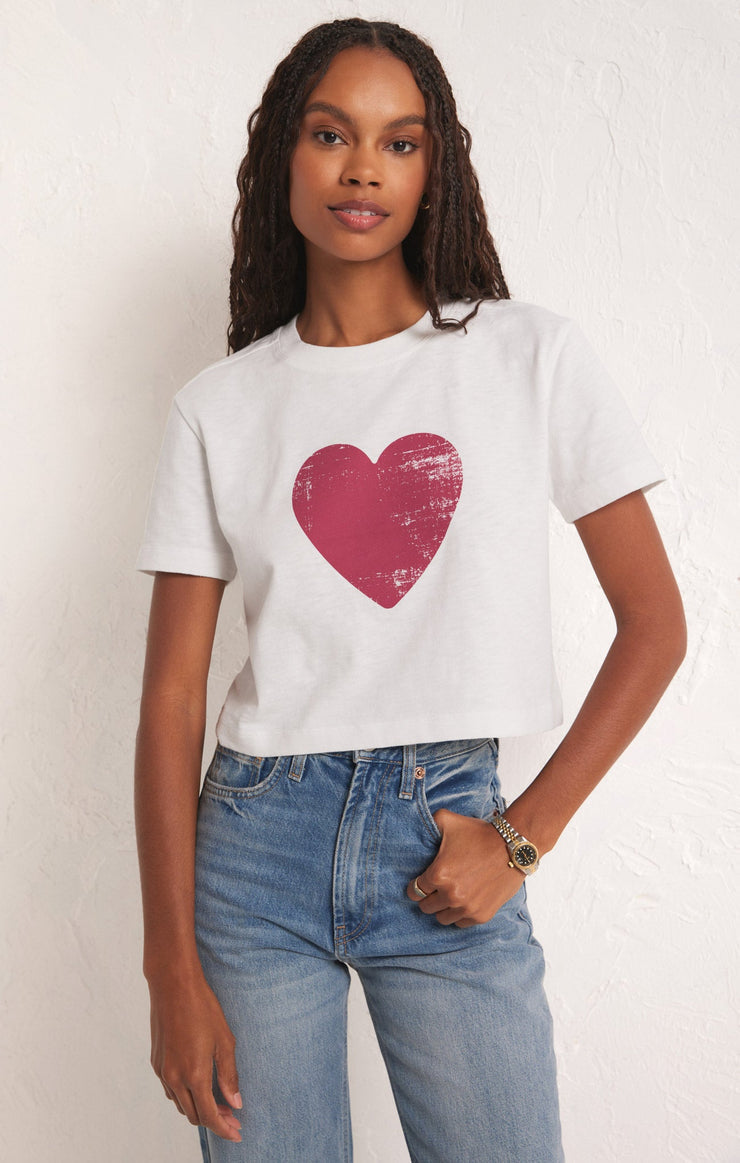 Z Supply You Are My Heart Cropped Tee-White