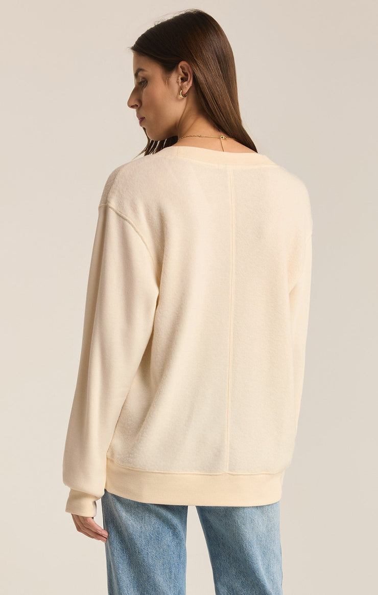 Z Supply Off the Clock Cozy V-Neck Sweatshirt- Sea Salt