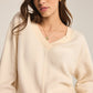 Z Supply Off the Clock Cozy V-Neck Sweatshirt- Sea Salt
