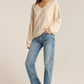 Z Supply Off the Clock Cozy V-Neck Sweatshirt- Sea Salt