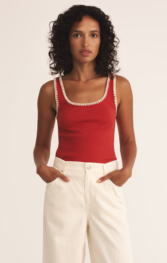 Z Supply Jaidynn Whipstitch Rib Tank - Cabana Red