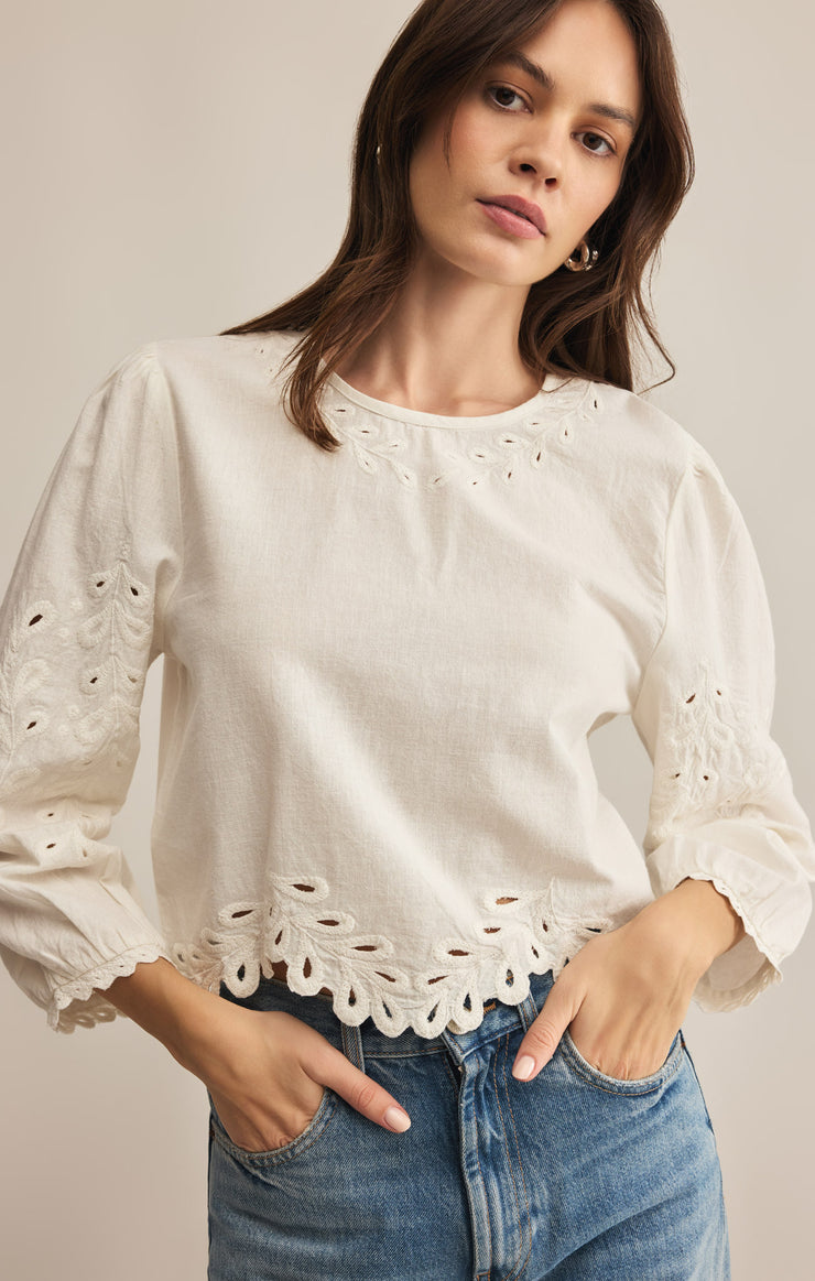 Z Supply Ambroise Embroidered Linen Top - White