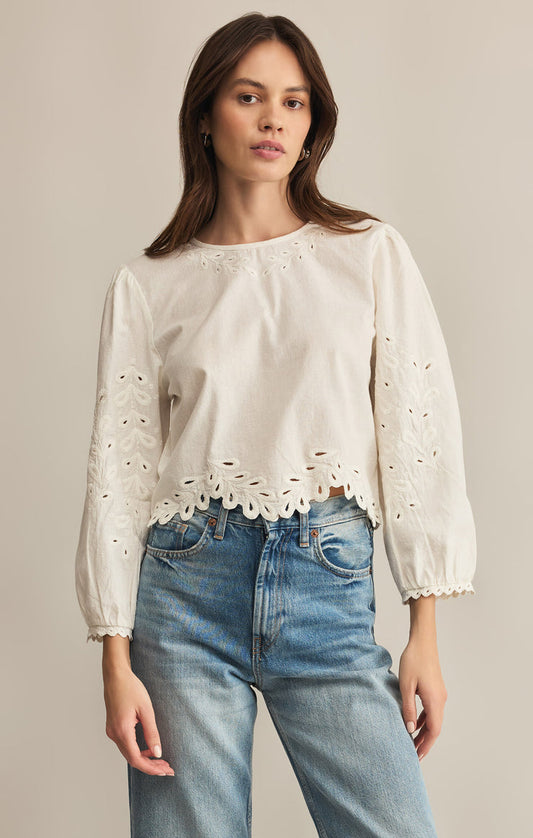 Z Supply Ambroise Embroidered Linen Top - White