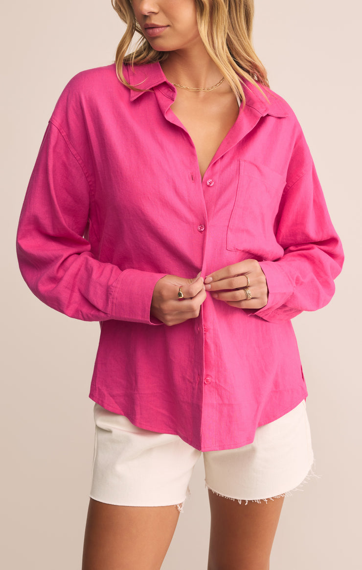 Z Supply Alfie Linen Button Up - Island Pink