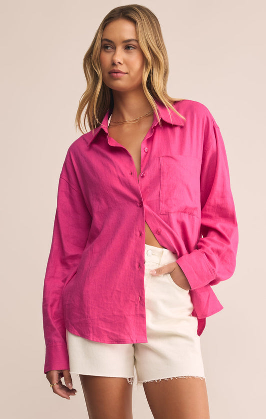 Z Supply Alfie Linen Button Up - Island Pink