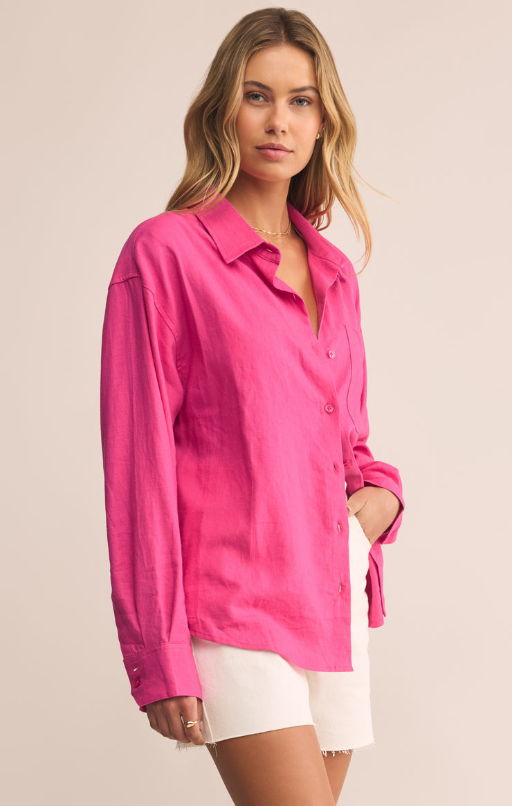 Z Supply Alfie Linen Button Up - Island Pink