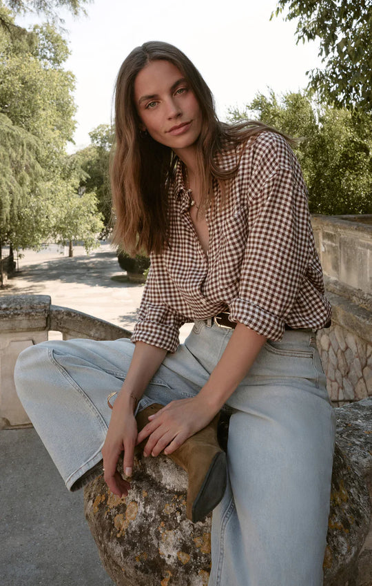 Z Supply River Plaid Button Up - Chocolate Cherry