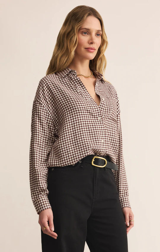 Z Supply River Plaid Button Up - Chocolate Cherry