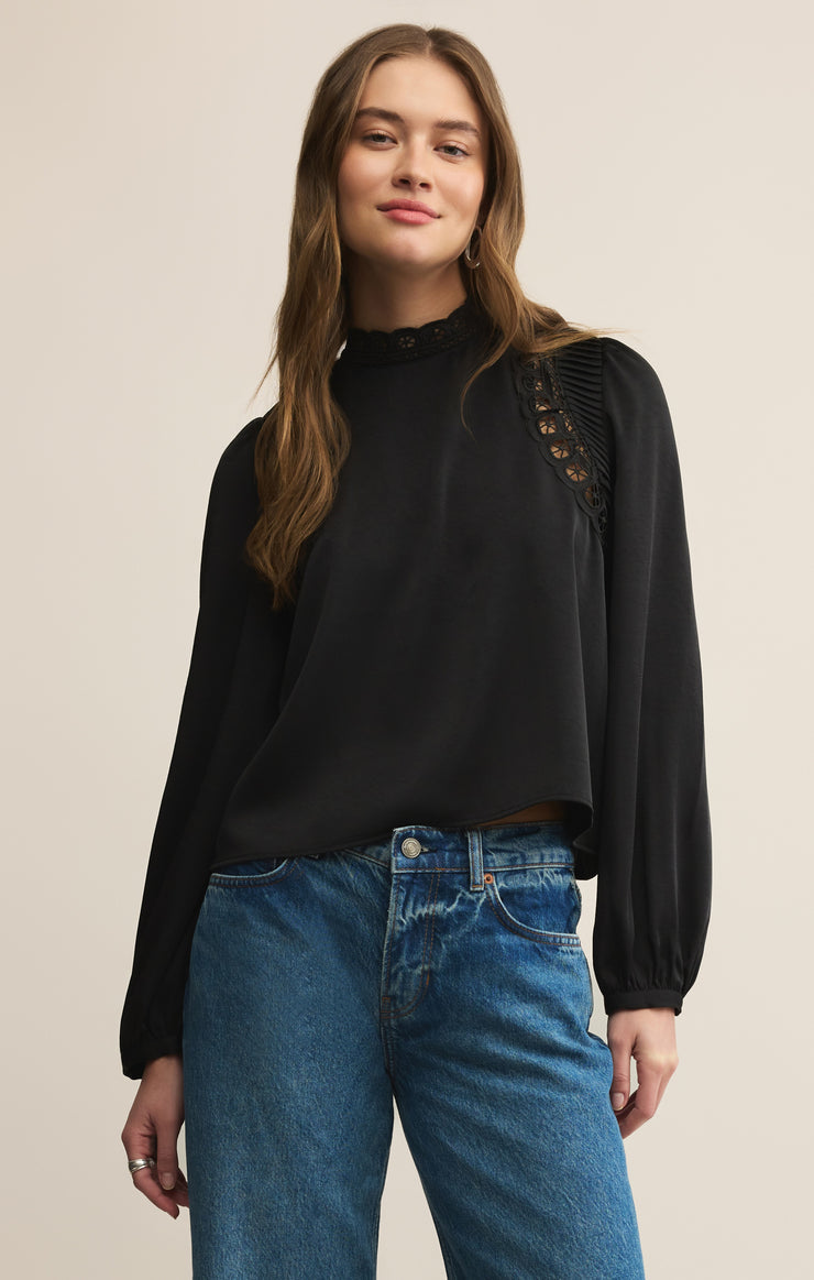 Z Supply Silvana Embroidered Top-Black