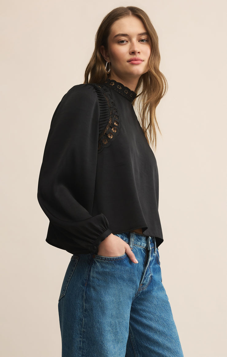 Z Supply Silvana Embroidered Top-Black