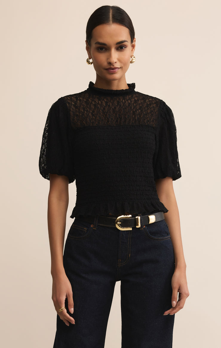 Z Supply Glimpse Lace Top-Black