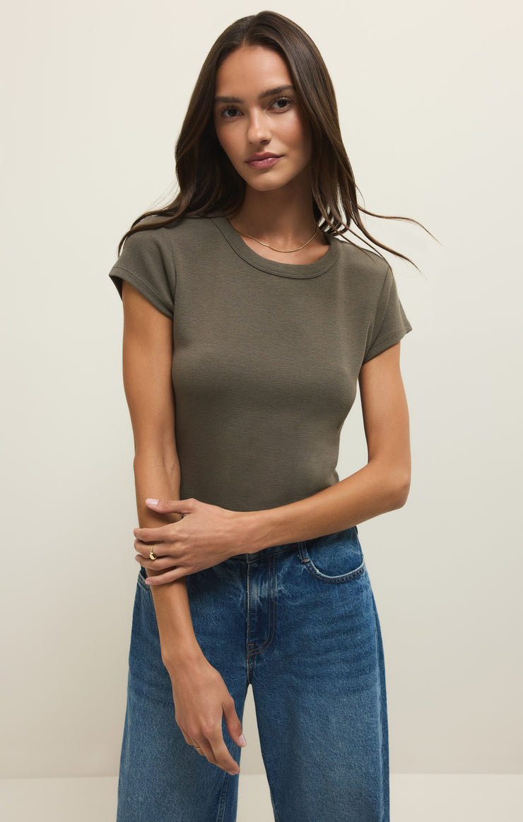Z Supply Renae Rib S/S Top-Khaki Green
