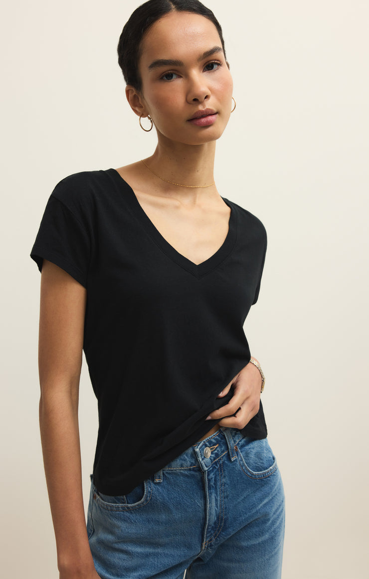 Z Supply Modern Jersey V-Neck Tee-Black