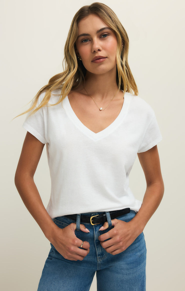 Z Supply Modern Jersey V-Neck Tee-White