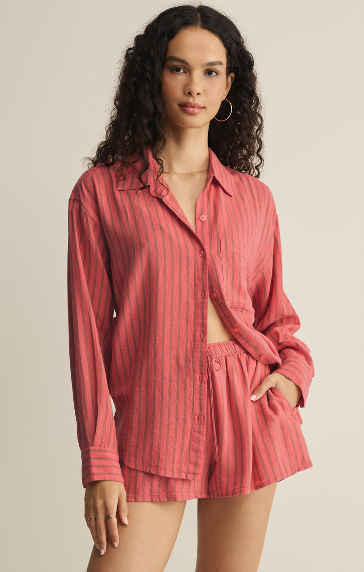 Z Supply The Perfect Striped Linen Button Up - Gelato