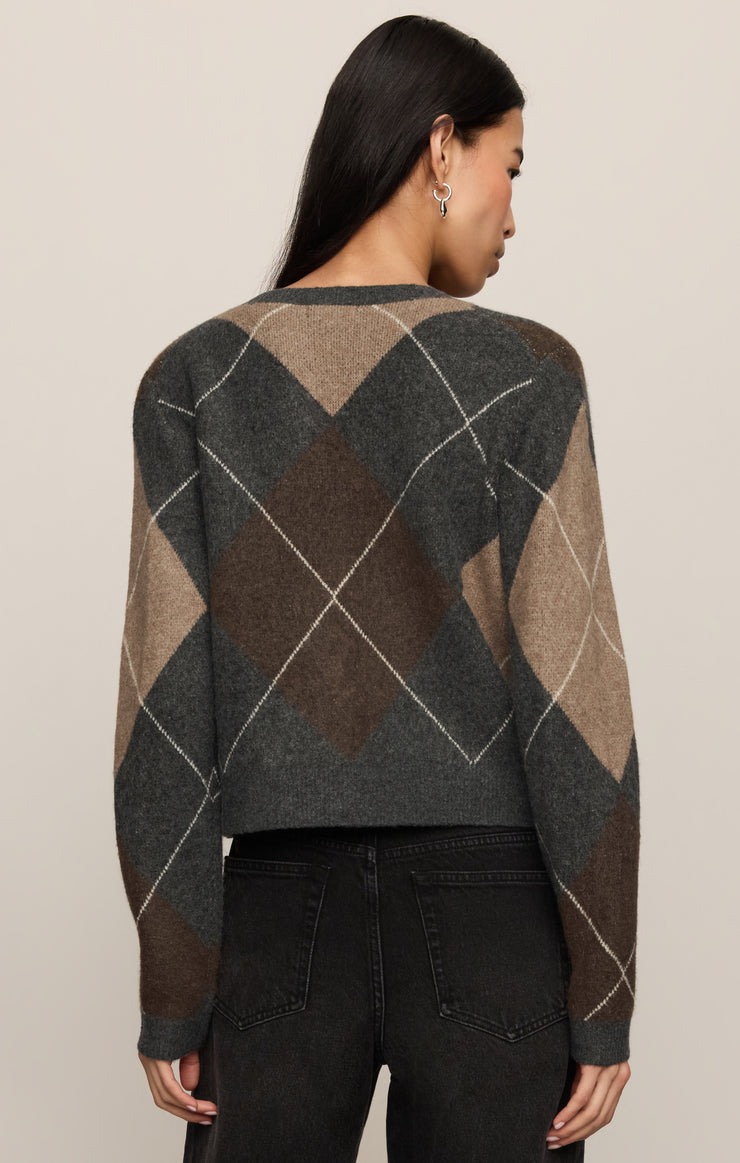 Z Supply Medina Argyle Cardigan- Charcoal Heather