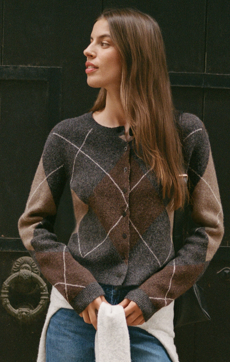 Z Supply Medina Argyle Cardigan- Charcoal Heather