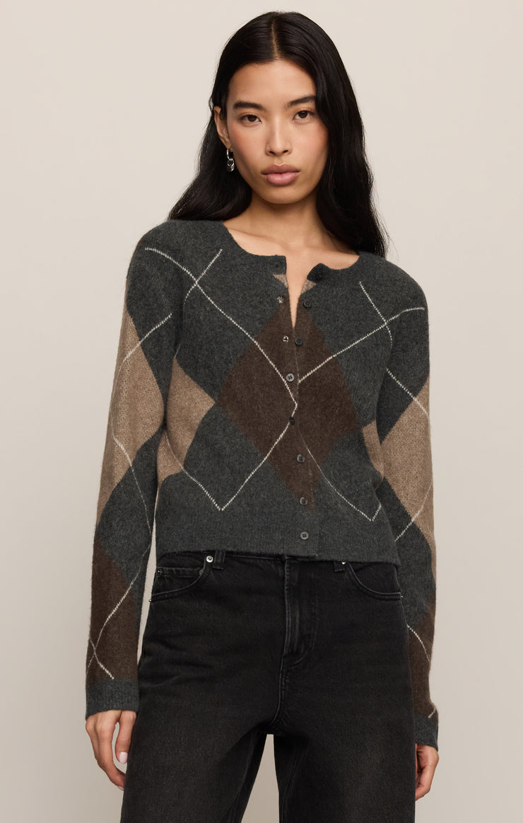 Z Supply Medina Argyle Cardigan- Charcoal Heather