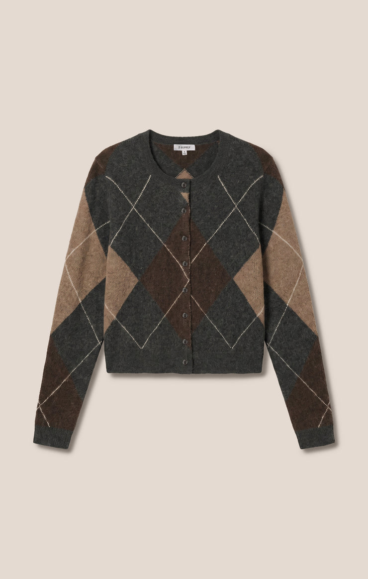 Z Supply Medina Argyle Cardigan- Charcoal Heather