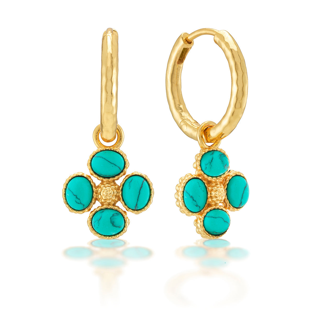 Capucine de Wulf “Berry Clover” Hoop Earrings with Double Sided Charm - Turquoise