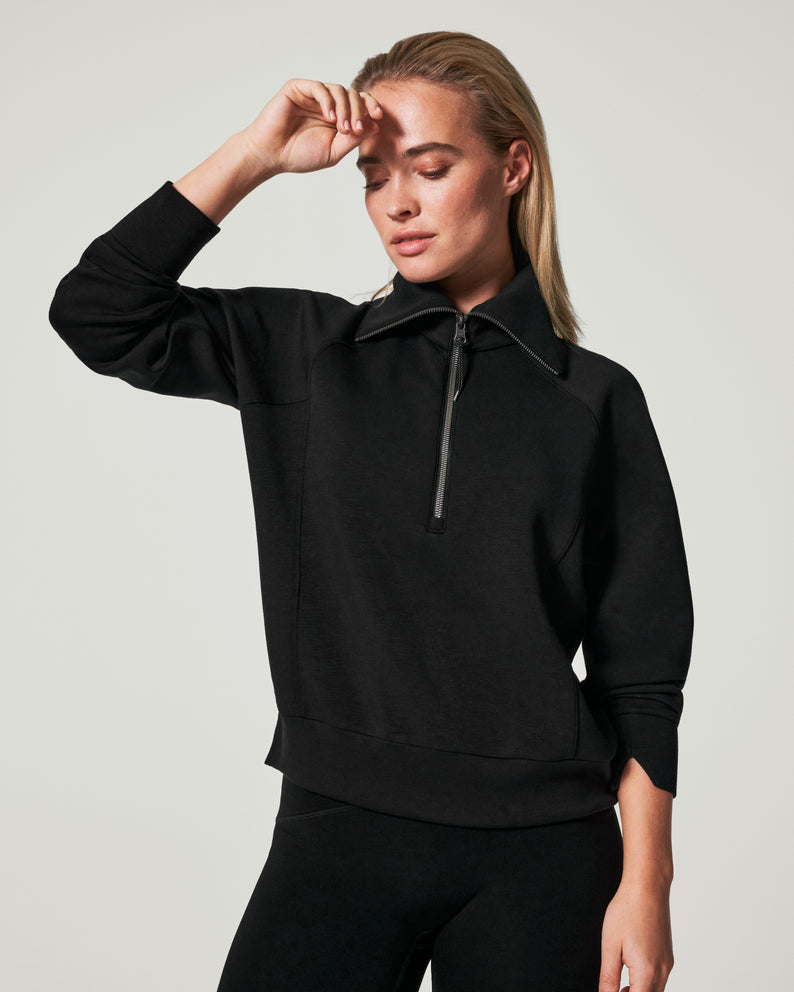 Spanx AirEssentials Half Zip-Very Black